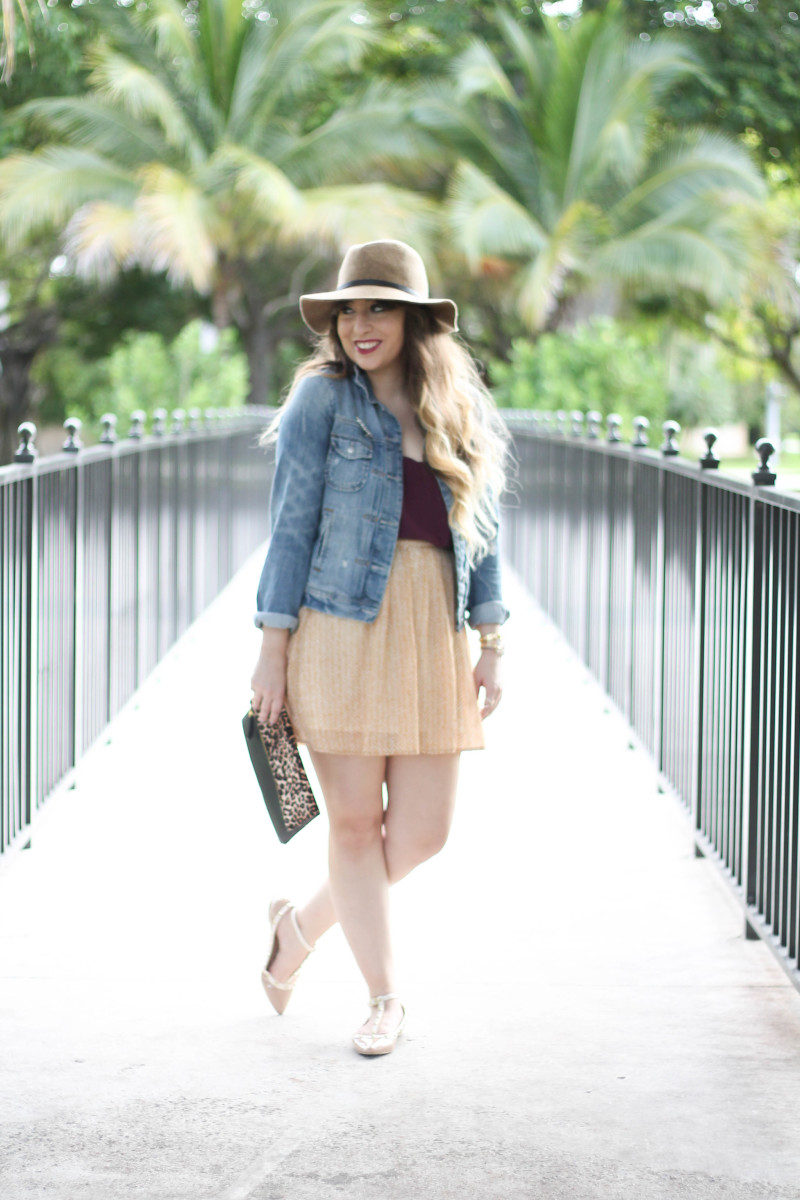 Gold Old Navy Skirt and Nordstrom Maroon Scallop Tank (4 of 13)