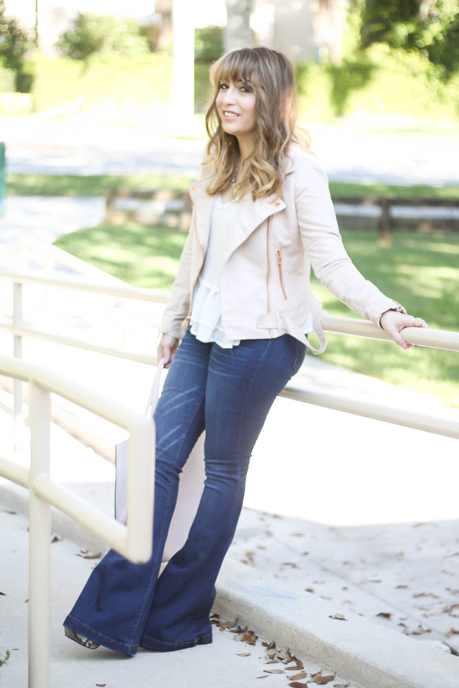 Denim Flares and Blush Moto Jacket (6 of 11)