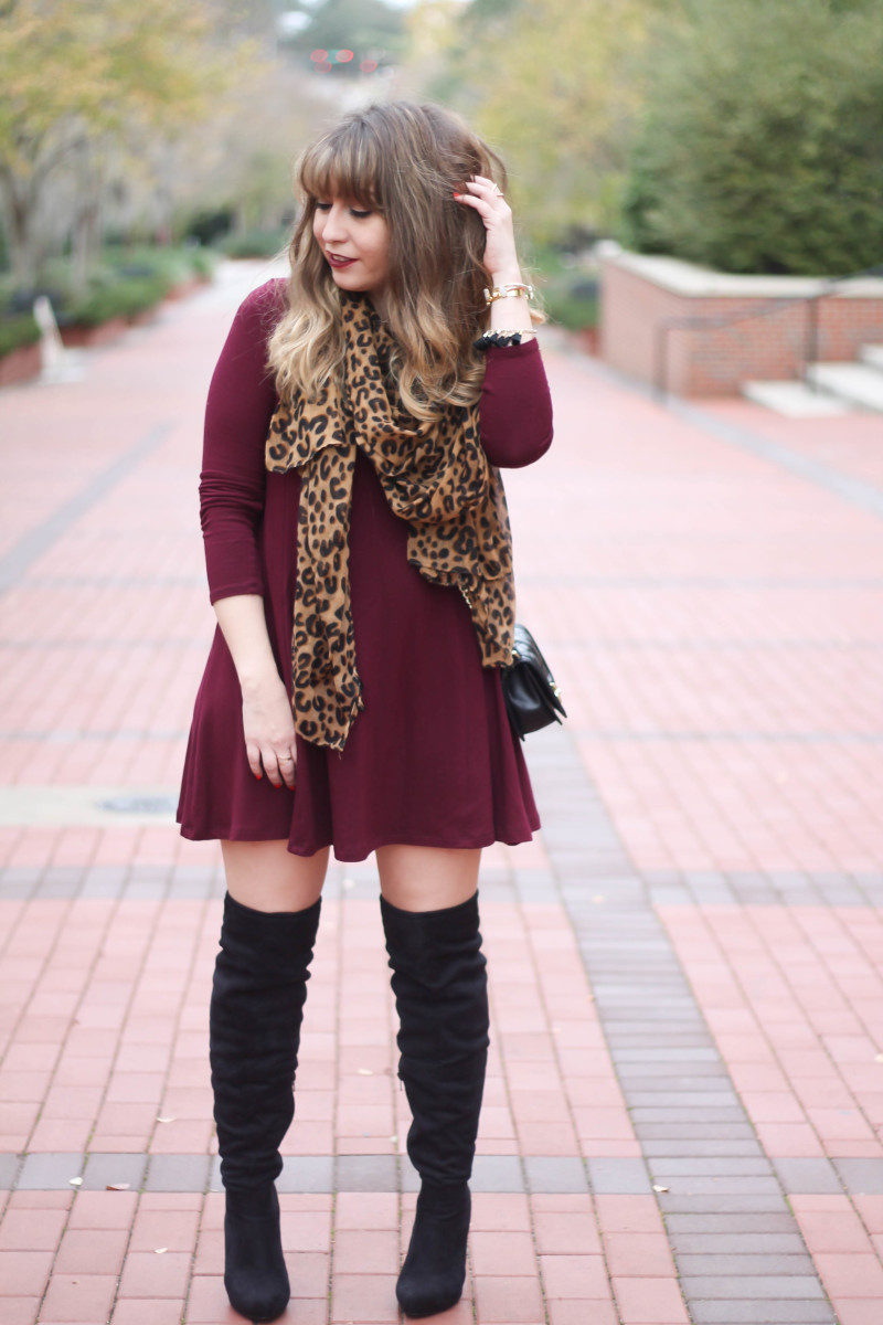 burgundy dress with boots