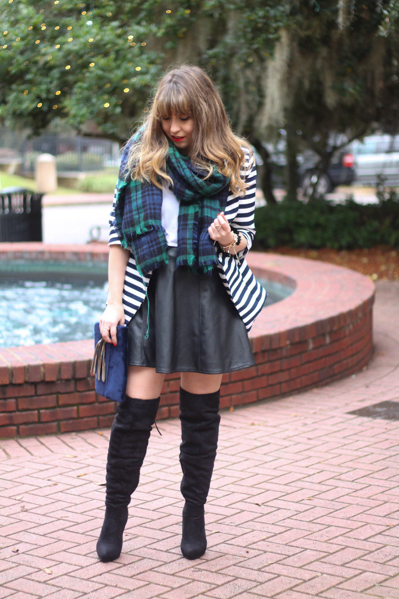 Stripe blazer and watch plaid scarf-4