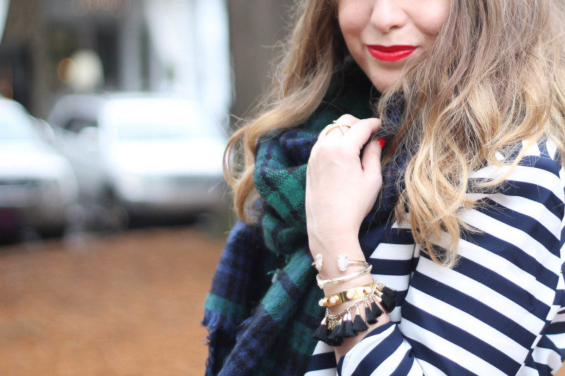 Stripe blazer and watch plaid scarf-8