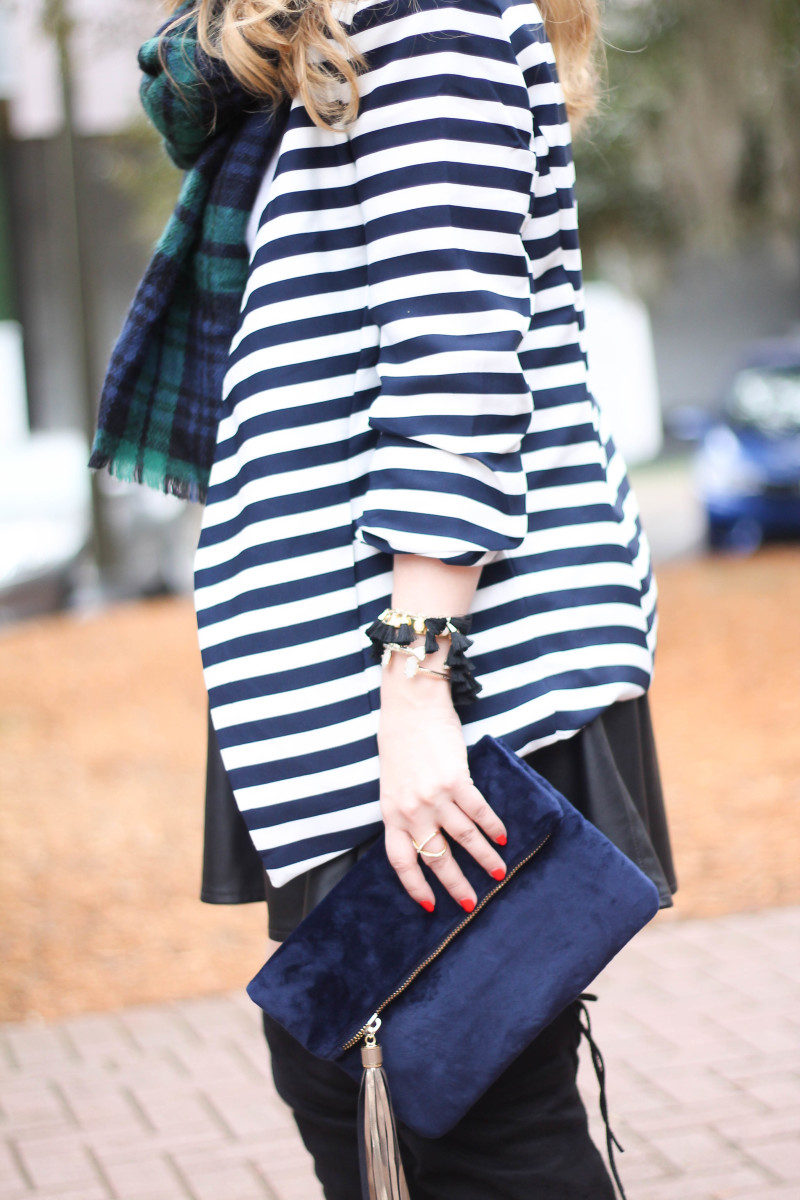 Stripe blazer and watch plaid scarf-9