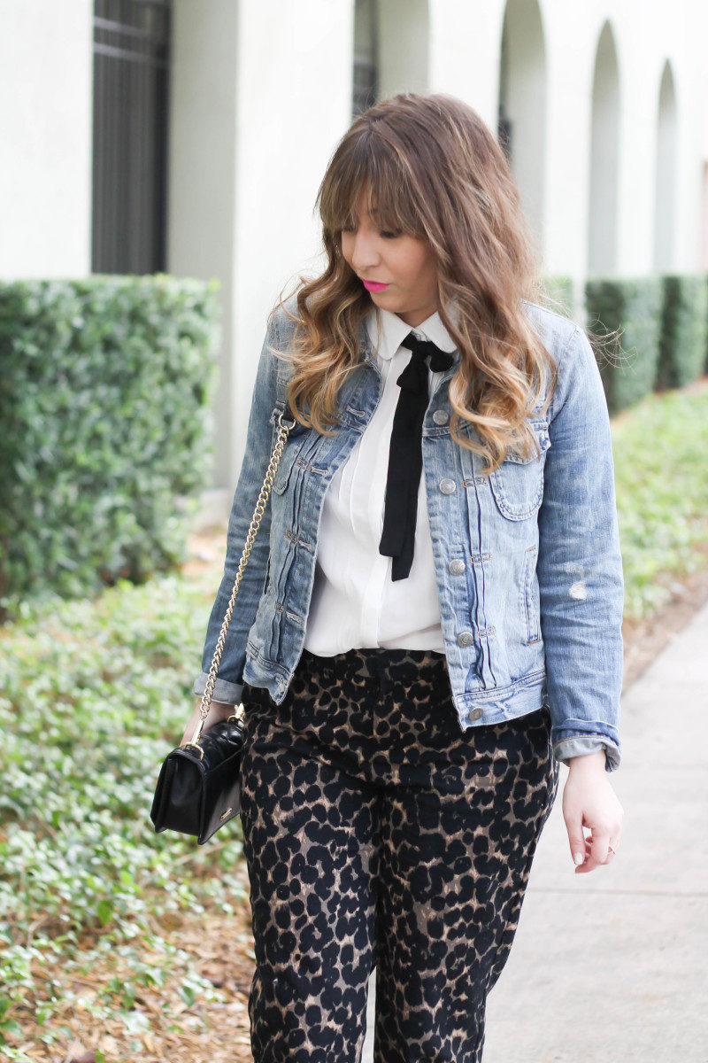 Choies bow blouse, j crew factory jean jacket, old navy harper pant in leopard, sole society tiia-3