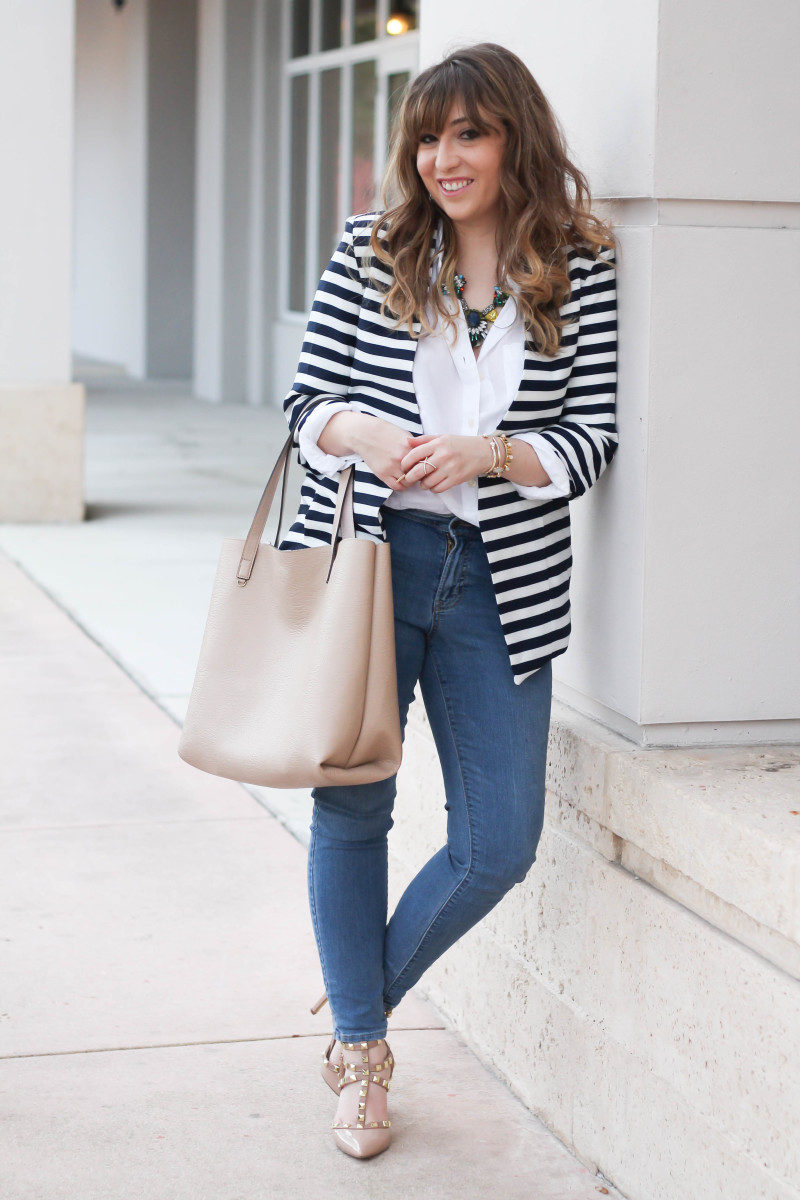 Striped blazer, white button down, skinny jeans-11