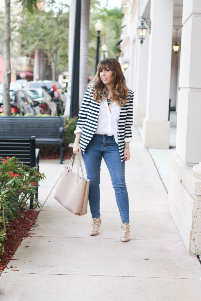 Striped blazer, white button down, skinny jeans-2