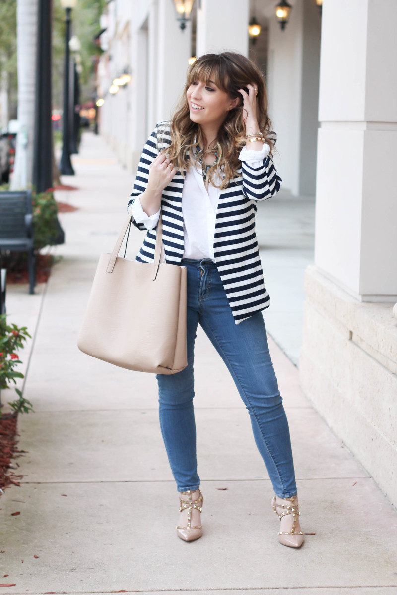 Striped blazer, white button down, skinny jeans-6