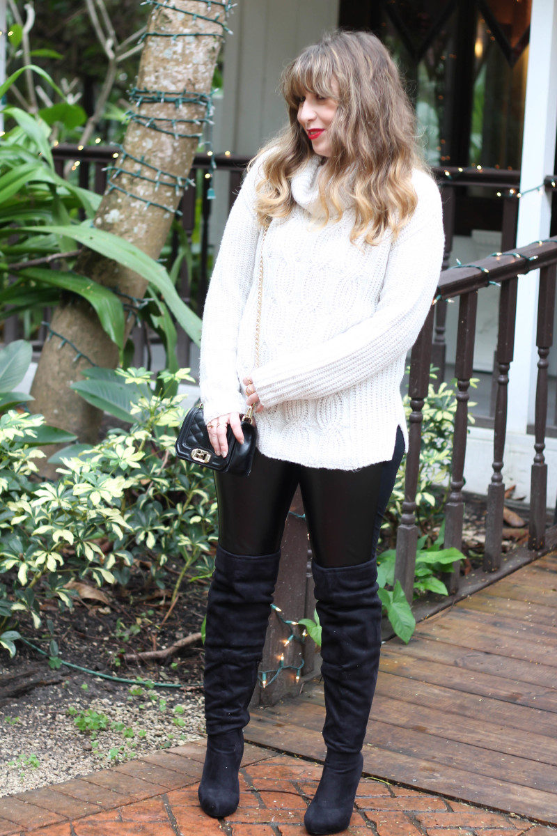 Turtlneck sweater, leather leggings and over the knee boots-7