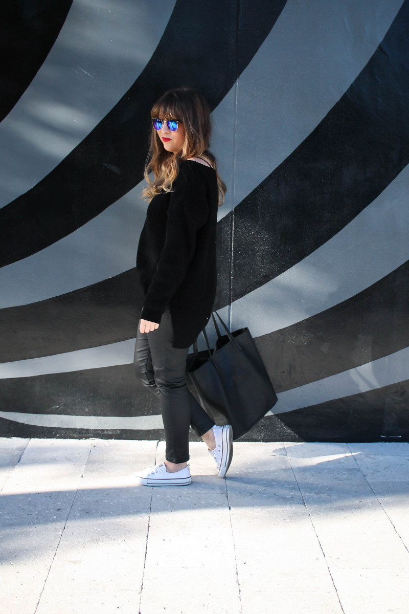 Black coated jeans outfit