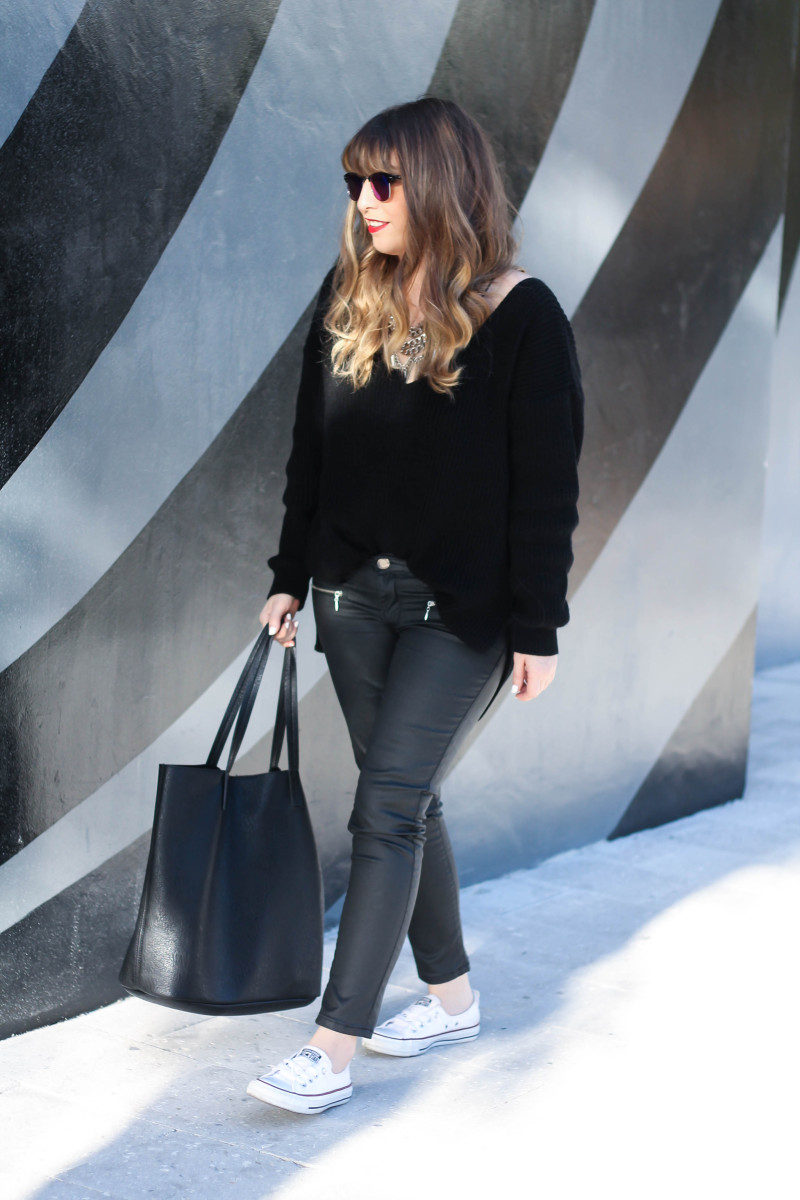 black coated jeans outfit