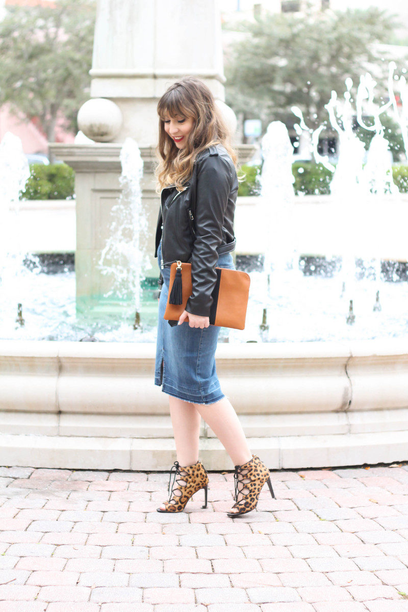 Target Who What Wear jean skirt, stripe tee, and leather jacket-6