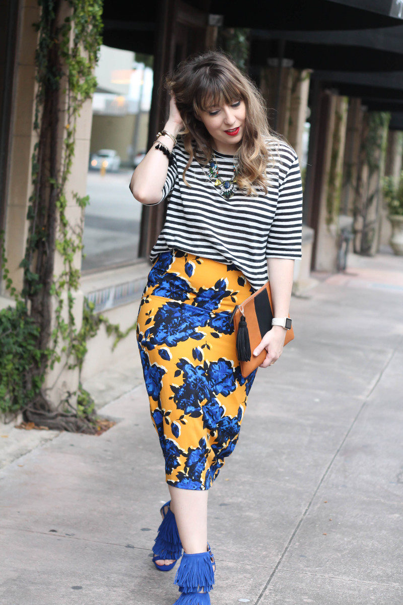 Target Who What Wear stripe tee and floral skirt print mix-3