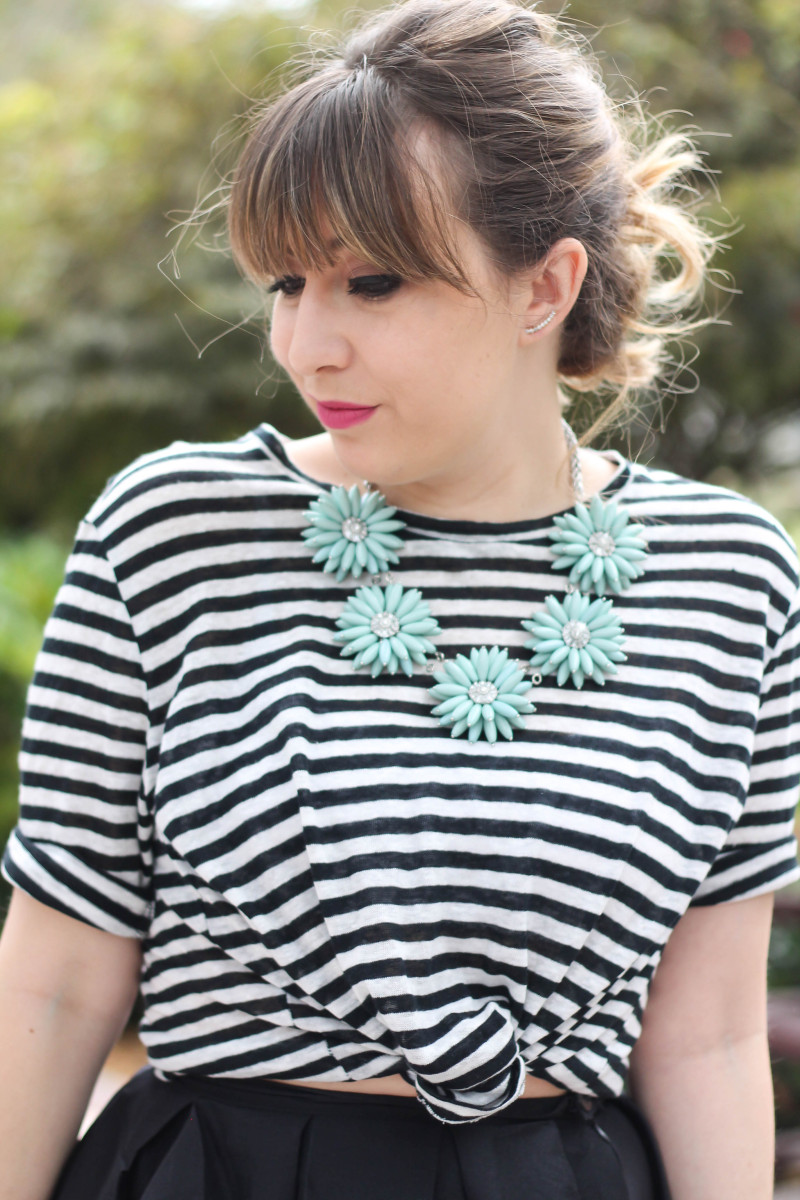 Midi skirt and striped tee outfit-10