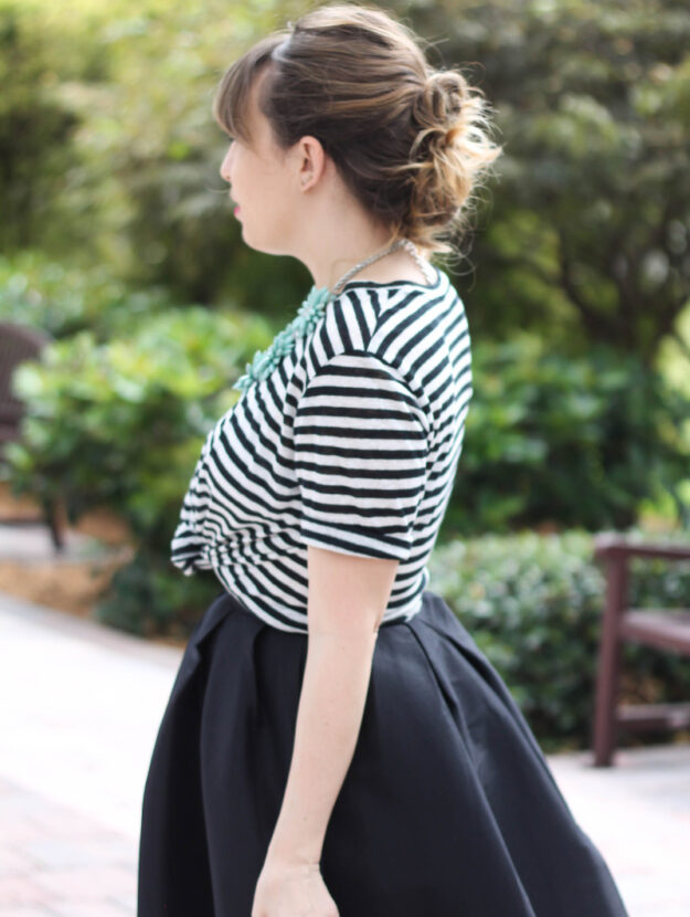 Midi skirt and striped tee outfit-12