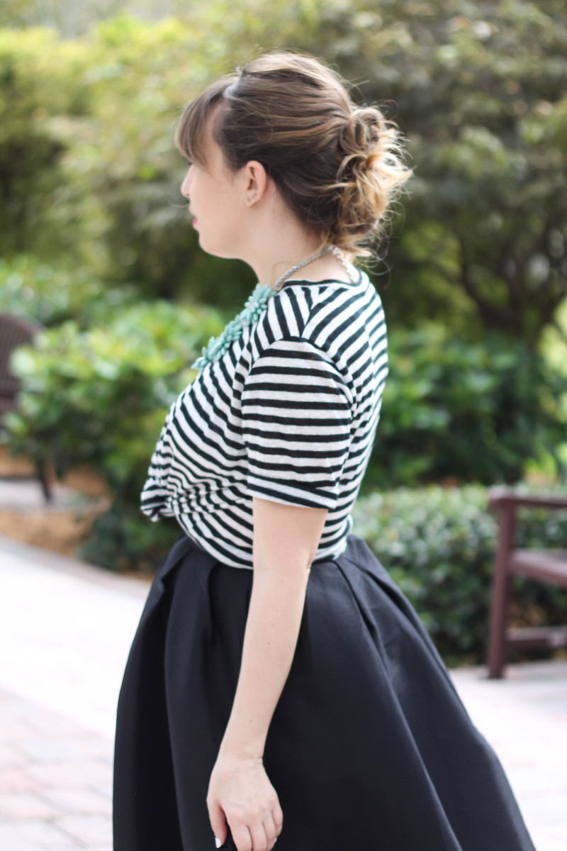 Midi skirt and striped tee outfit-12