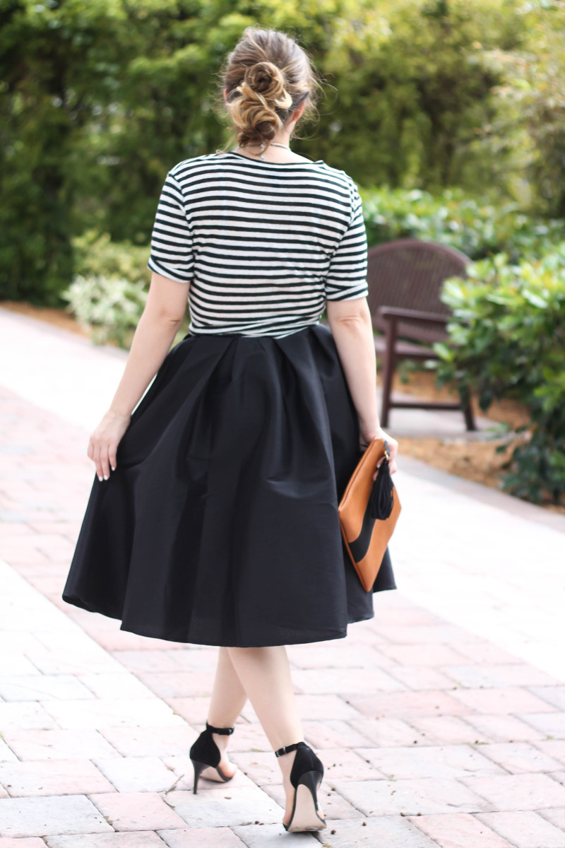 Midi skirt and striped tee outfit-13