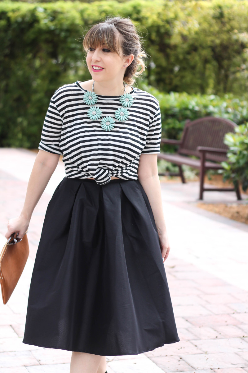 Midi skirt and striped tee outfit-14