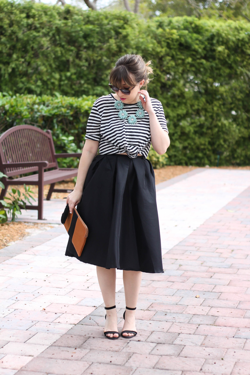 Midi skirt and striped tee outfit-4