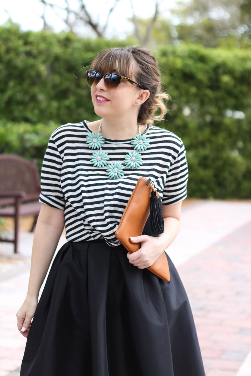 Midi skirt and striped tee outfit-5