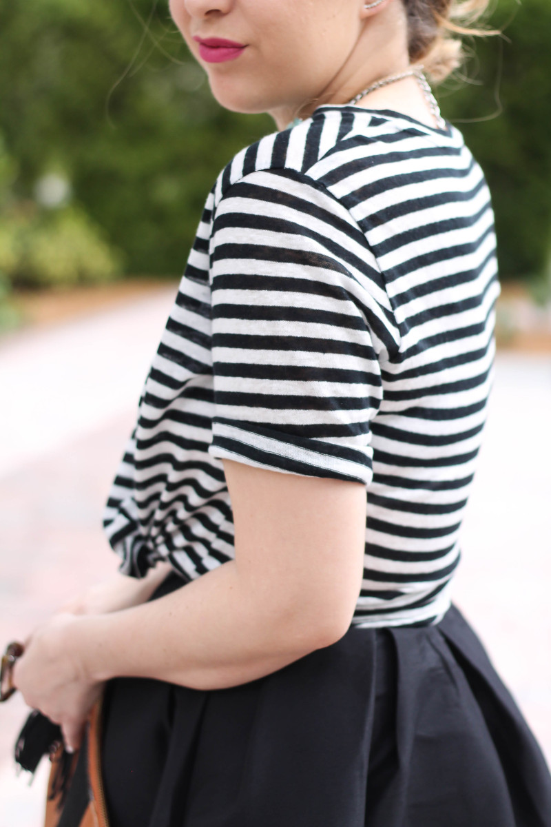 Midi skirt and striped tee outfit-9