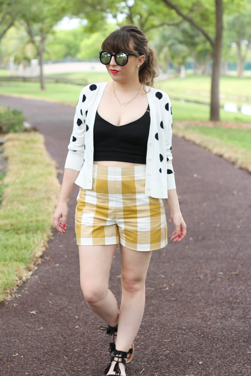 Ann Taylor gingham shorts + polka dot cardigan-2