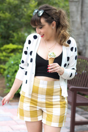 Gingham Shorts + Polka Dot Cardigan | Stephanie Pernas