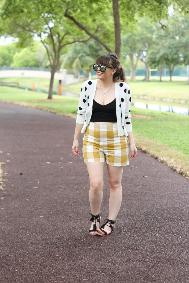 Ann Taylor gingham shorts + polka dot cardigan-8