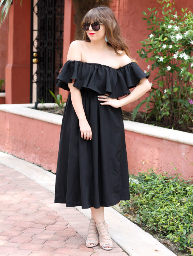 Choies black off the shoulder midi dress-2