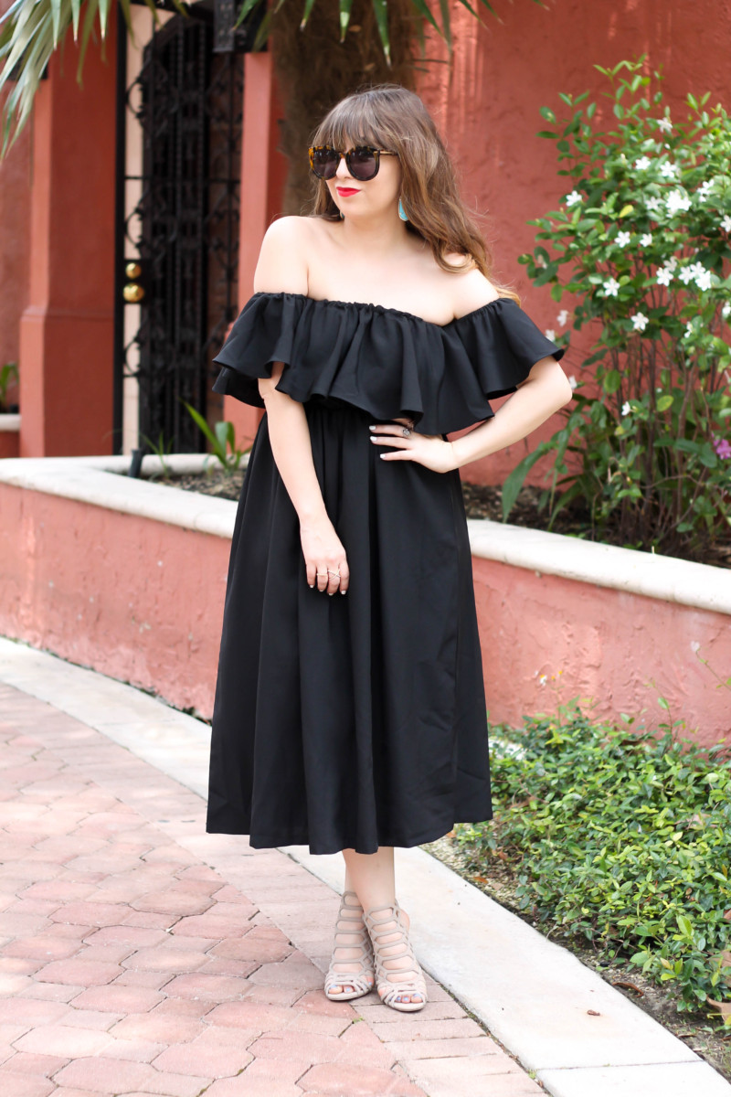 Choies black off the shoulder midi dress-2