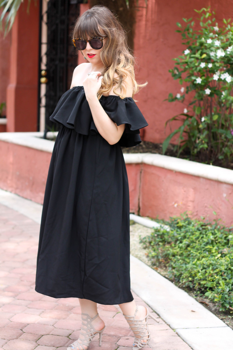 Choies black off the shoulder midi dress-3