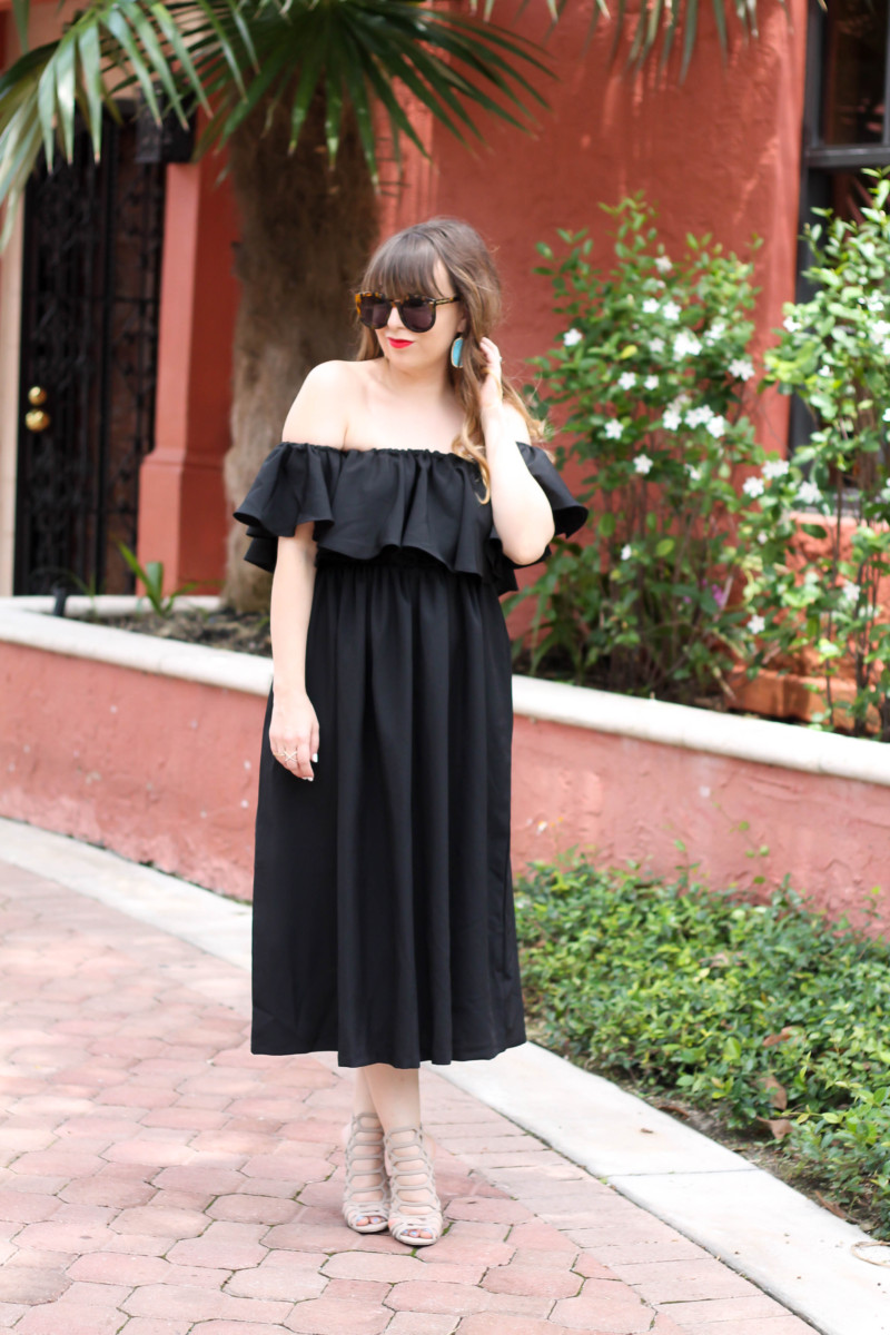 Choies black off the shoulder midi dress-4