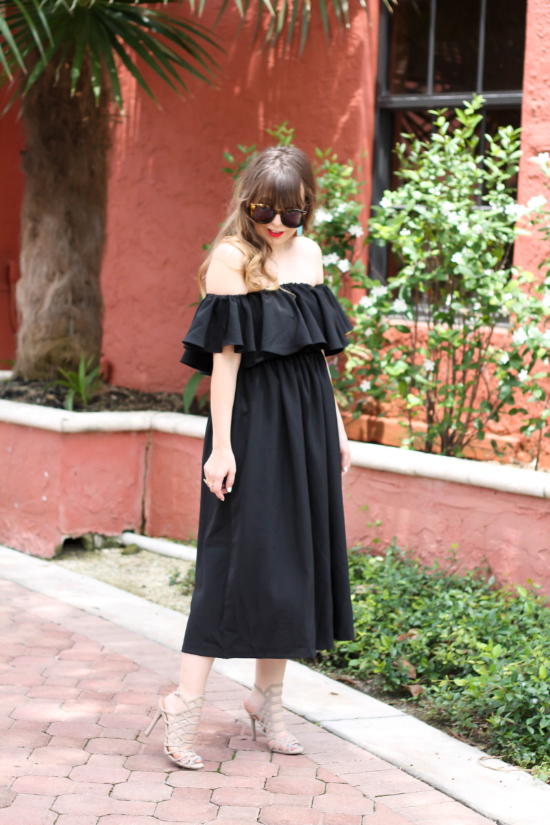 Choies black off the shoulder midi dress-5