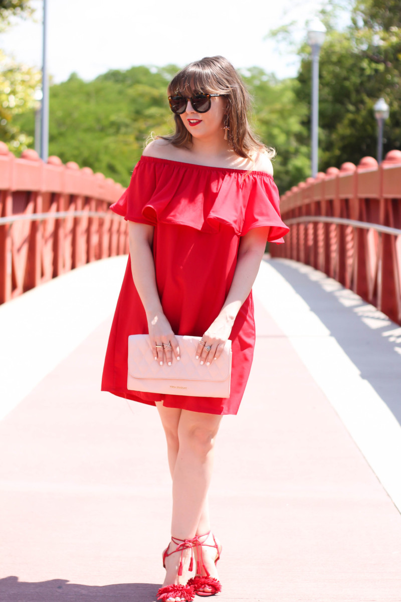 Choies off the shoulder red dress-4