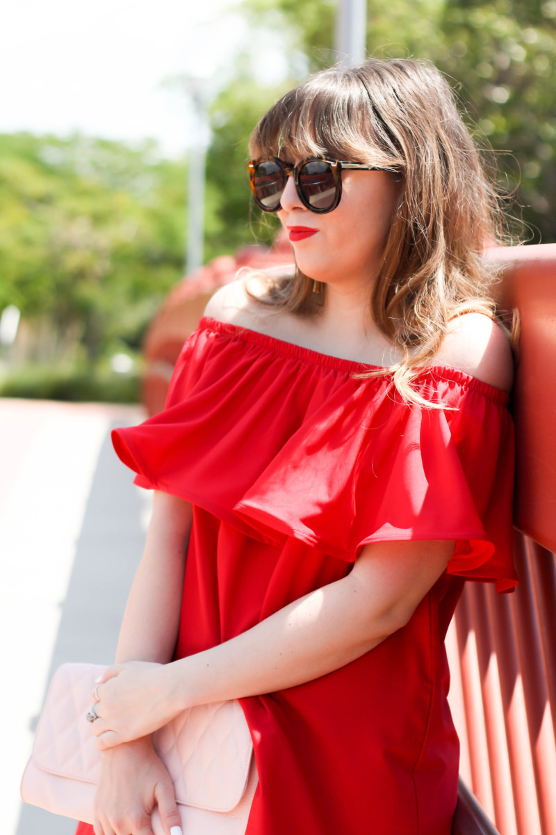 Choies off the shoulder red dress-5