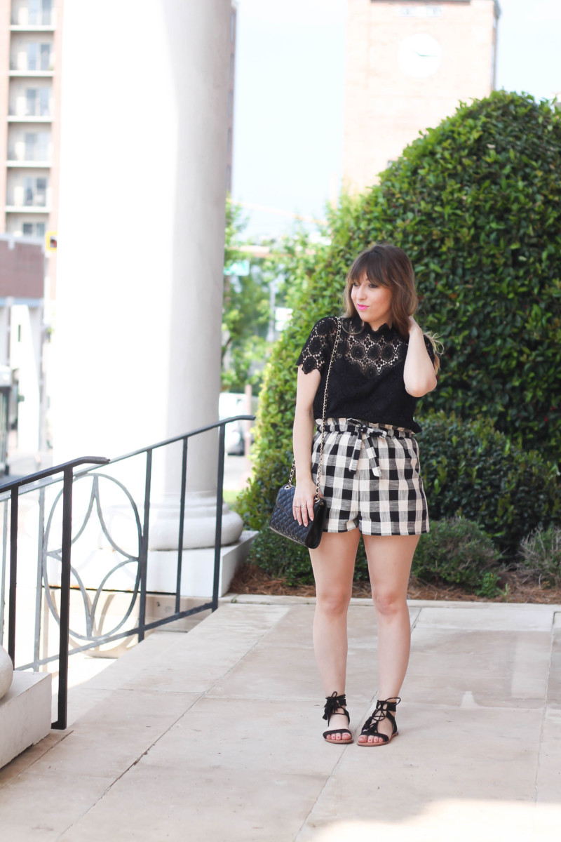 Gingham shorts + lace top-2