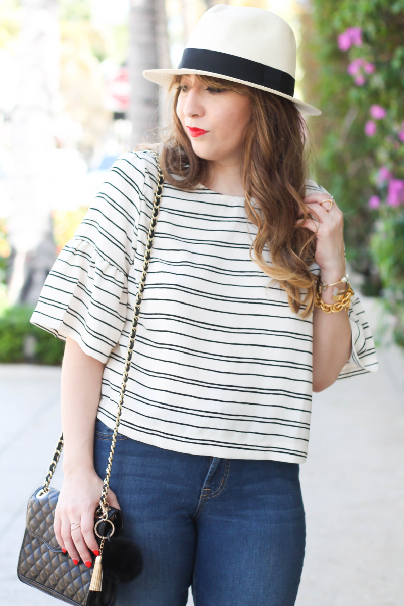 Stripe ruffle sleeve top + jeans_-4