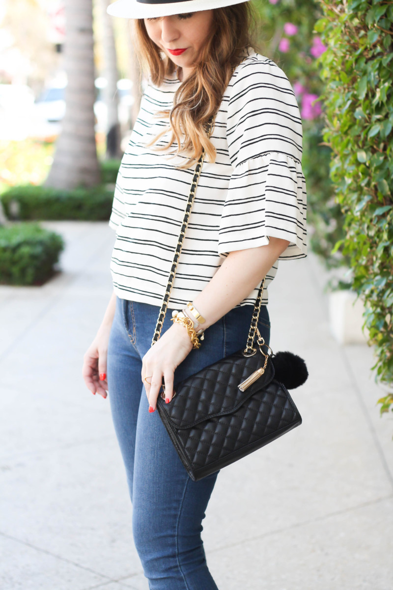 Stripe ruffle sleeve top + jeans_-5