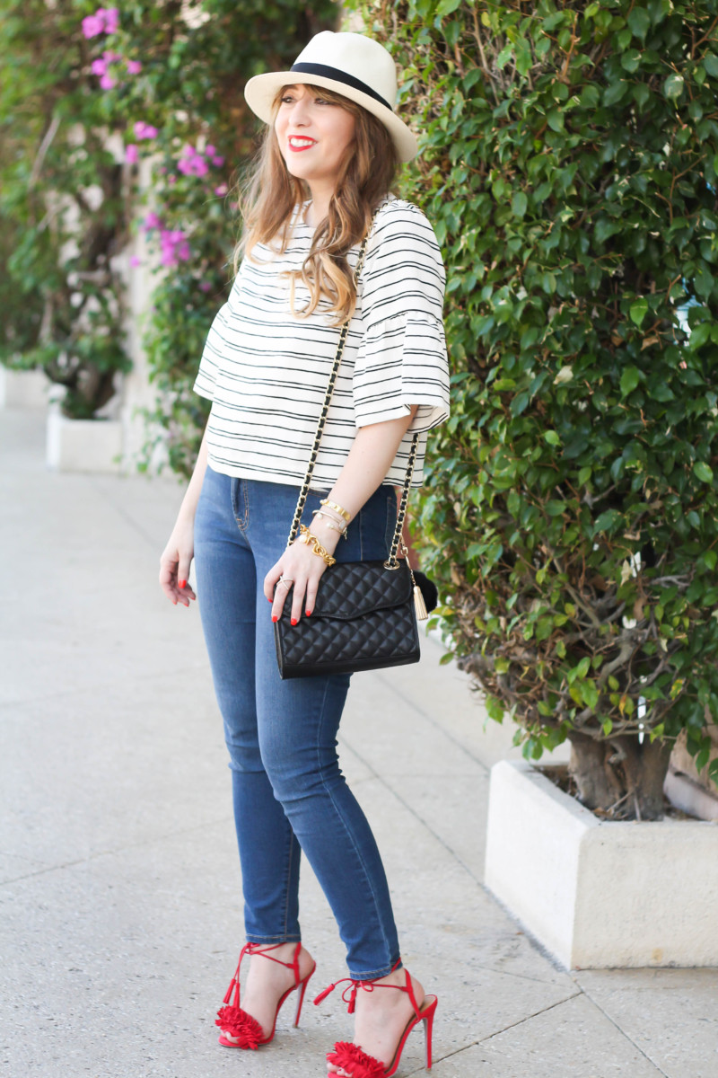 Stripe ruffle sleeve top + jeans_-7