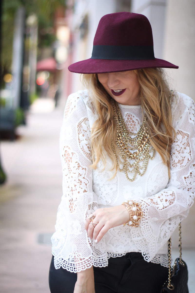 choie-white-lace-bell-sleeve-top-leather-shorts-target-maroon-felt-fedora-lc-lauren-conrad-booties-rebecca-minkoff-quilted-mini-affair-bag-13-of-16