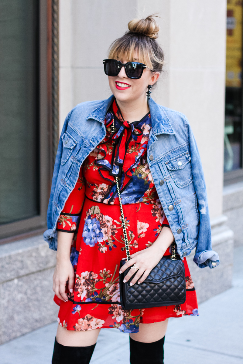 J. Crew Factory jean jacket and Shopbop floral dress