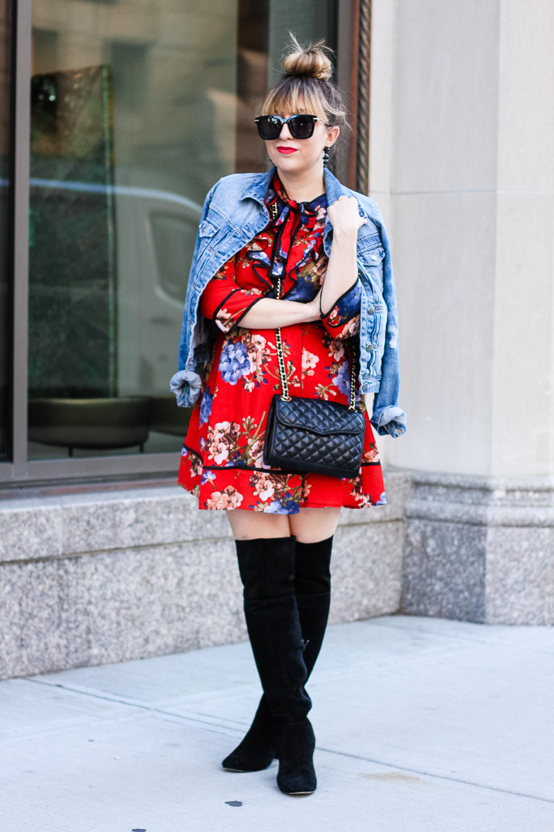 Miami fashion blogger Stephanie Pernas styles a chic fall outfit idea featuring a red floral dress.