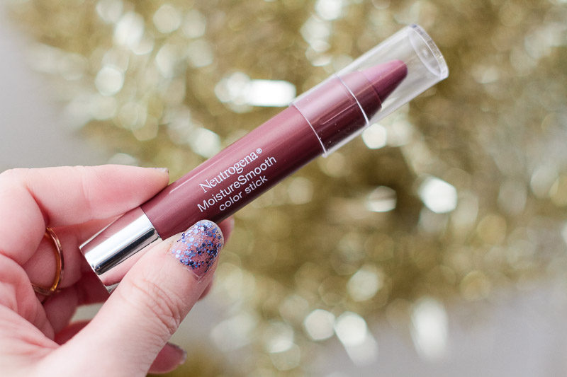 Day to night holiday beauty look with Neutrogena MoistureSmooth Color Stick in Plum Perfect