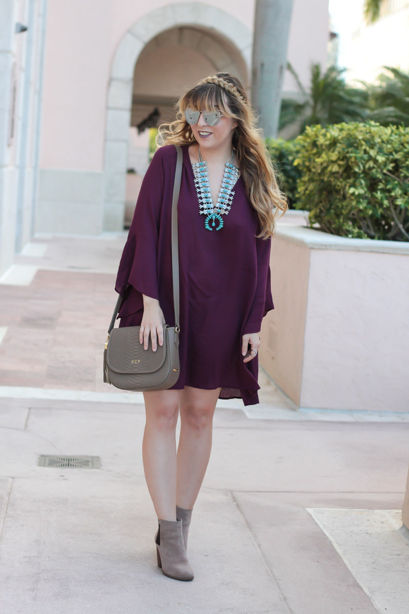 Lush Whitney plum dress and Baublebar Capri Amulet necklace