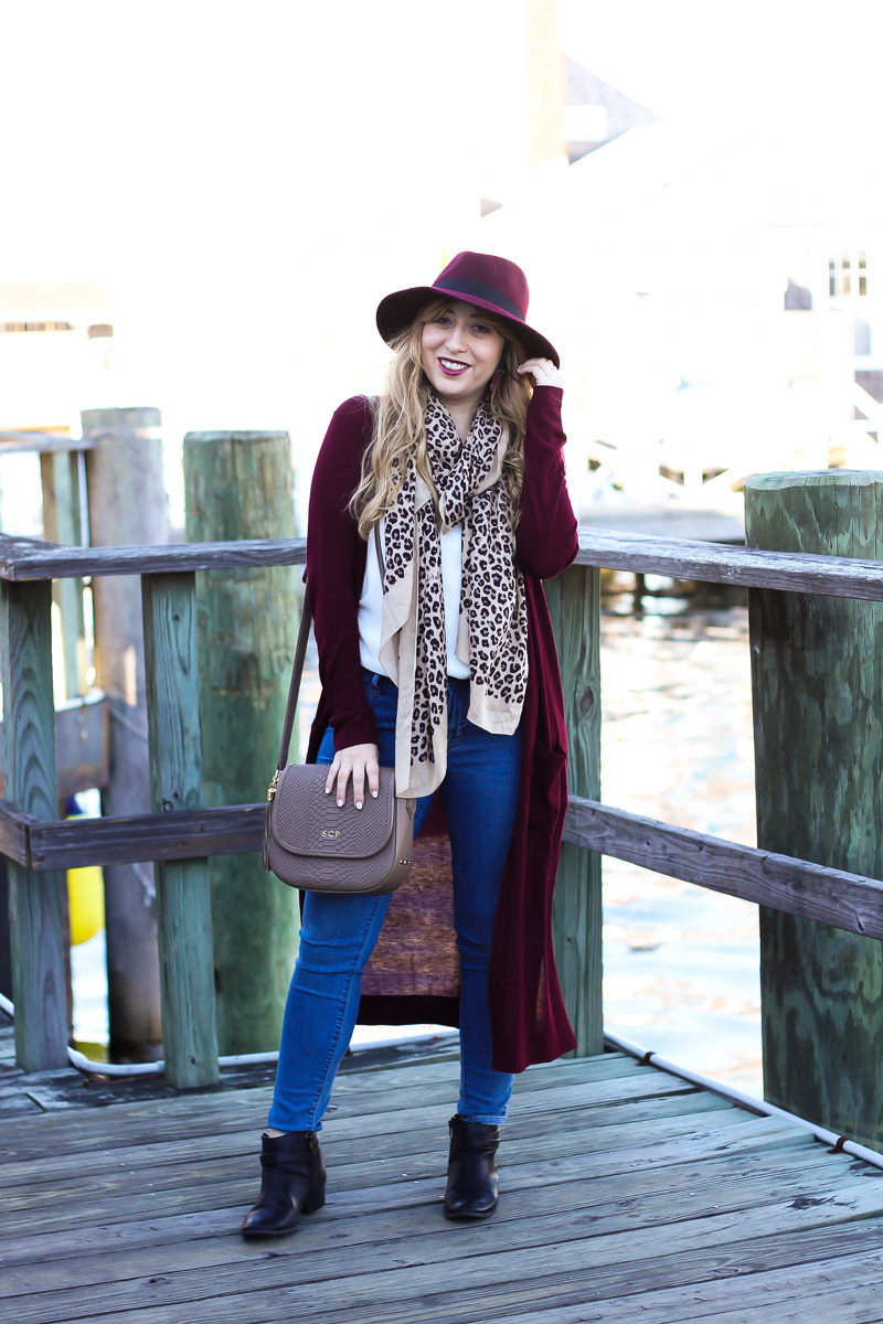 long burgundy cardigan outfit