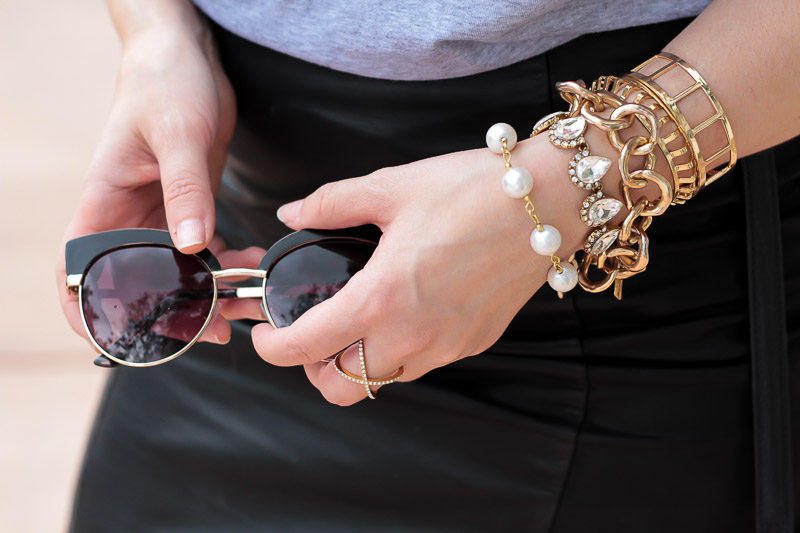 Miami fashion blogger Stephanie Pernas styling Baublebar bracelets, Olive + Piper with the taudrey Jackie Kennedy bracelet for a chic bracelet stack