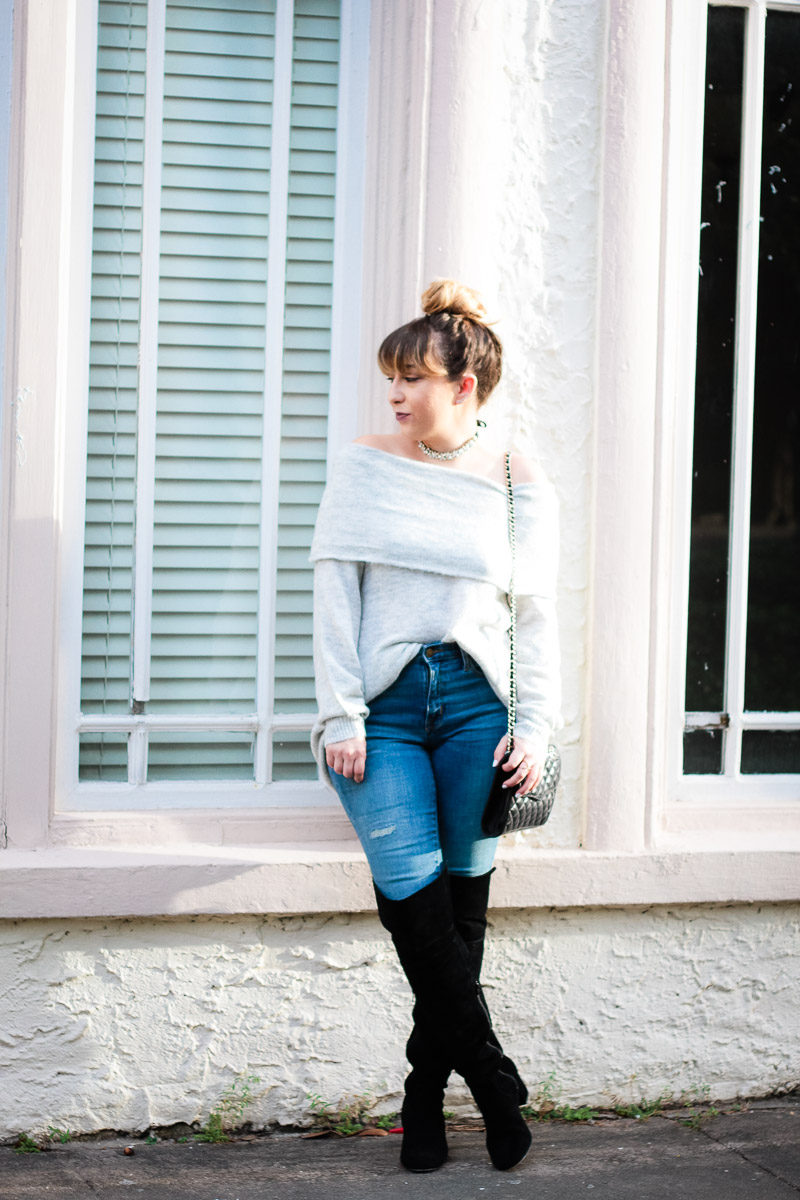 Miami fashion blogger Stephanie Pernas wearing Sole Society Leandra over the knee boots with jeans