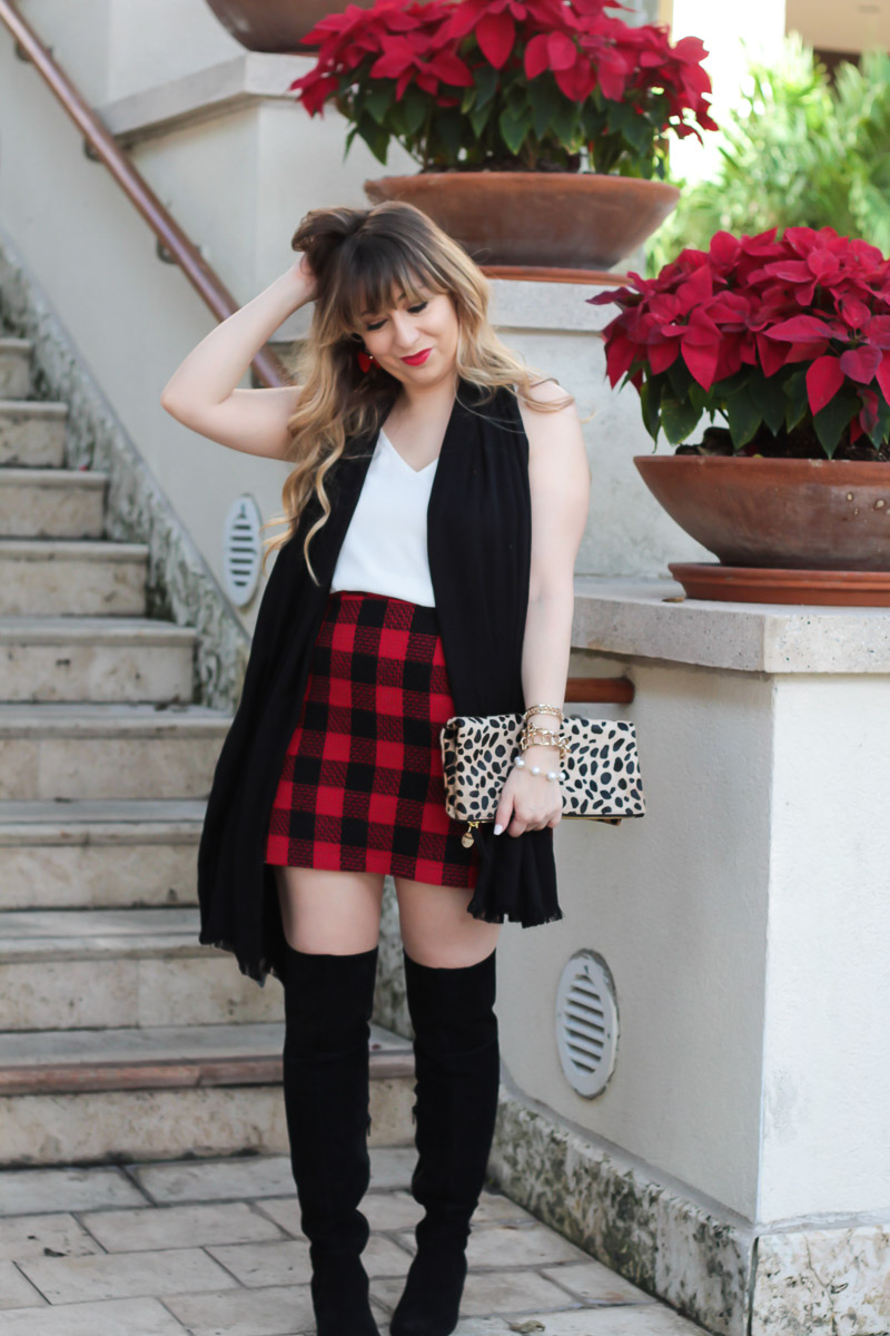 Plaid skirt holiday outfit-6