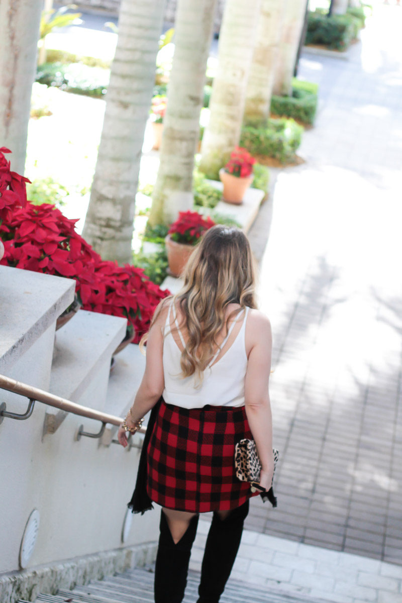  Miami fashion blogger Stephanie Pernas styles the Topshop double strap cami with a plaid skirt for a cute holiday outfit 