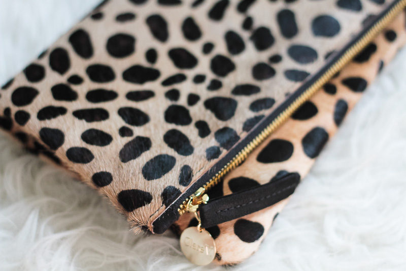 Clare V leopard foldover clutch details 