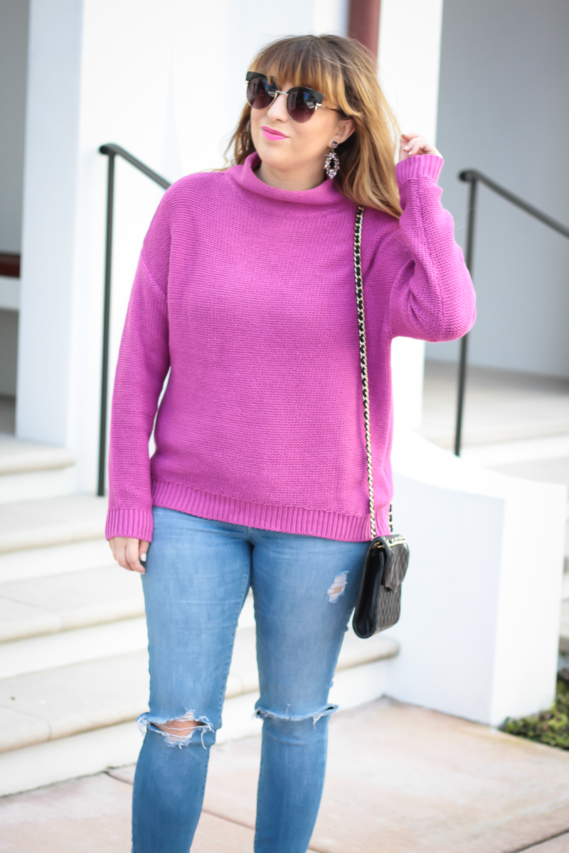 Fuschia Sweater + Jeans + Rebecca Minkoff Tassel Sandals-3