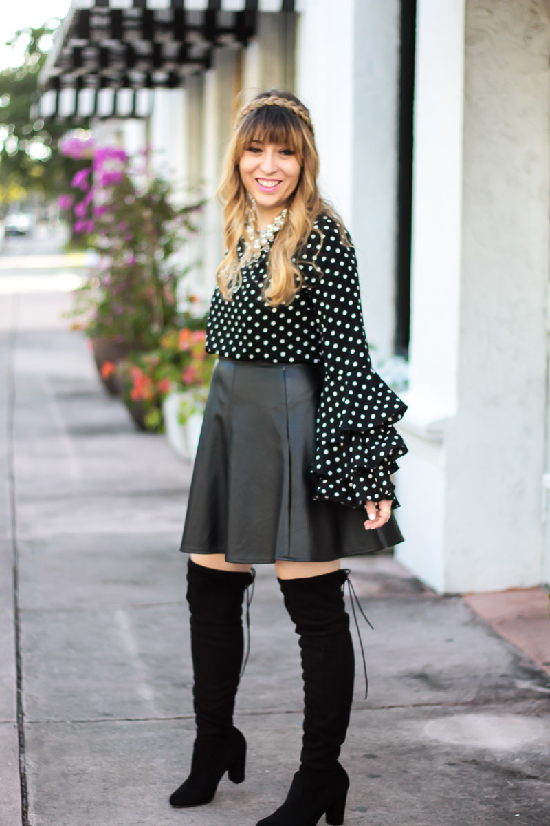 Cute leather skirt outfit